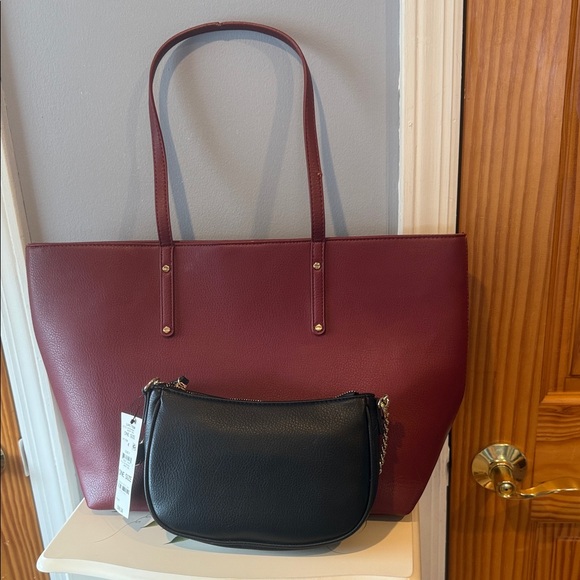 INC International Concepts Handbags - INC Leather Tote and Crossbody Set in Burgundy and Black